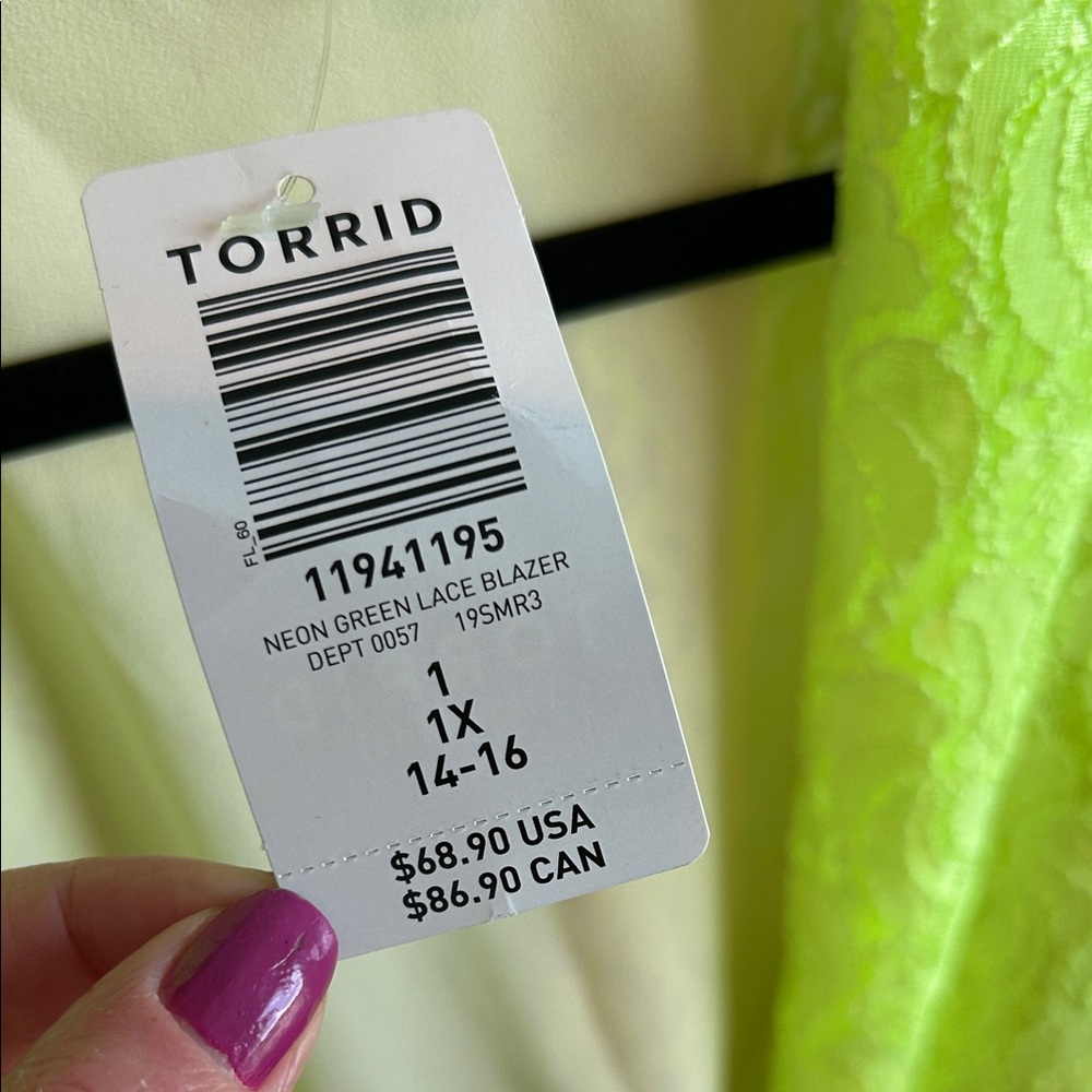 Torrid Neon Lace Women's Blazer, Size 1X, New with tags - Picture 3 of 6